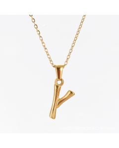 Y Initial Letter Bamboo Style Fashion Necklace In Gold Color CA7810198