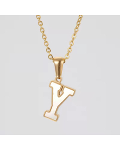 Y Initial Letter Inlaid White Shell Stainless Steel Necklace CA7810228
