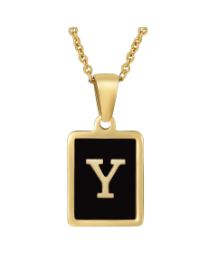 Y Initial Letter Necklace Inlaid With Black Shell CA7810215