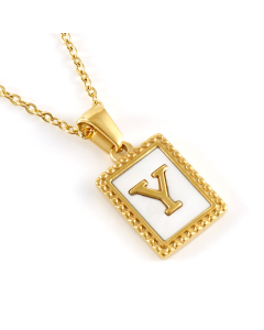 Y Initial Letter Necklace Inlaid With White Shell Pendant CA7810216