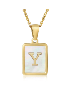 Y Necklace Inlaid White Shell With Initial Letter Necklace CA7810200