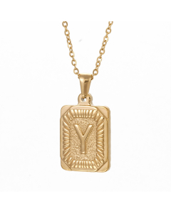 Y Square Charms With Initial Letter And Link Chain Necklace CA7810199