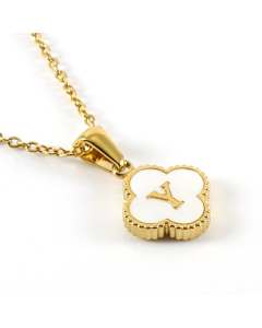 Y Stainless Steel Four Clover Necklace With White Shell Charms CA7810222