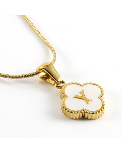 Y Wholesale Initial Letter Lucky Clover Necklace Inlaid Nature Shell CA7810197