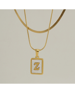 Z Double Layer Initial Letter Necklace Inlaid White Shell Pendant Necklace CA7810210