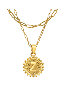 Z Double Layer Initial Letter Paper Clip Steel Chain Necklace CA7810220