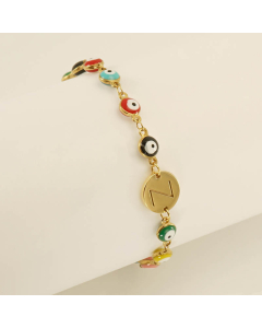 Z Evil Eye Drop Oil Initial Letter Stainless Steel Bracelet With 18K Gold Plated
