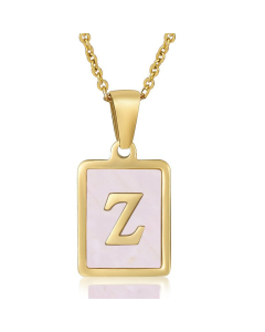 Z Gold Plated Necklace Inlaid Pink Shell And Initial Letter Necklace CA7810195