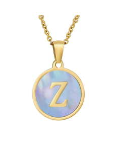 Z Hotsale Initial Letter With Blue Shell And Round Tag Necklace CA7810213