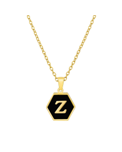 Z Initial Letter Hexagon Shape Charms Inlaid Black Shell Necklace CA7810219