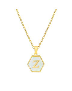 Z Initial Letter Hexagon Shape Pendant Necklace And Gold Chain CA7810218