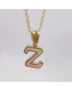 Z Initial Letter Inlaid White Shell Stainless Steel Necklace CA7810228