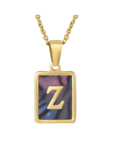 Z Initial Letter Necklace Inlaid Black Shell Charms CA7810201