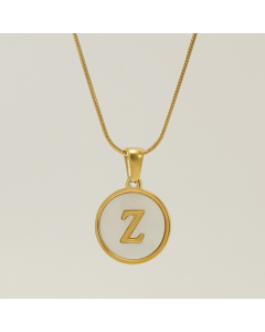 Z Initial Letter Snake Chain Necklace With White Shell Round Charms CA7810223