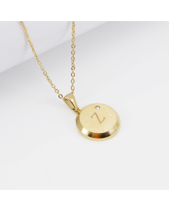 Hotsale Initial Letter With Zircon Stone Round Disc Necklace CA7810206-Z