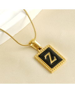 Z Initial Name Stainless Steel Necklace With Square Black Shell Tag CA7810221