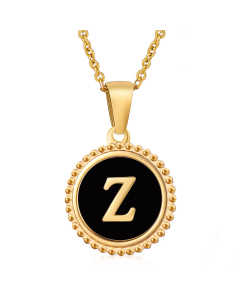 Z Round Disc Initial Letter Necklace Inlaid Black Shell CA7810203