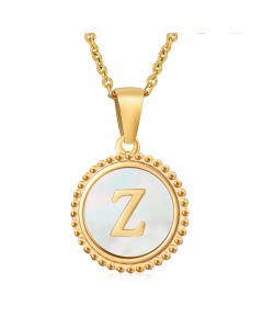 Z Round Disc Initial Letter Necklace Inlaid White Shell CA7810202