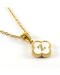 Z Stainless Steel Four Clover Necklace With White Shell Charms CA7810222