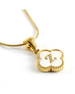 Z Wholesale Initial Letter Lucky Clover Necklace Inlaid Nature Shell CA7810197