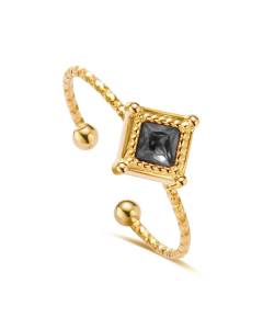Fashion Classical Gold Plating Zircon Inlaid Opening Emerald Ring Can Be Adjusted