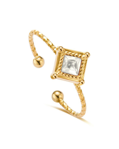 Classical Gold Plating Zircon Inlaid Opening Emerald Ring Can Be Adjusted