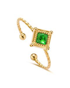 Minimalism Gold Plating Zircon Inlaid Opening Emerald Ring Can Be Adjusted