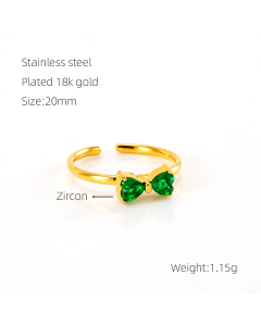 Fashion Zircon Inlaid Bowknot Ring Opening Adjustable Stainless Steel Ring