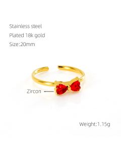 Minimalism Zircon Inlaid Bowknot Ring Opening Adjustable Stainless Steel Ring