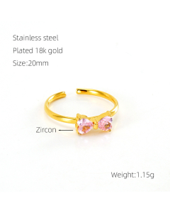 Elegant Zircon Inlaid Bowknot Ring Opening Adjustable Stainless Steel Ring