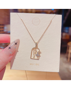 Zircon Inlaid Dancing Girl Titanium Steel Necklace