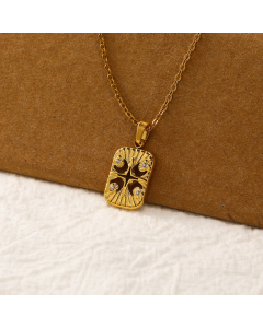 French Style Vintage Zircon Inlaid Geometric Clavicle Chain Enamel 18k Gold Plated Stainless Steel Neckalce
