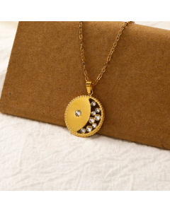 Hot Sale French Style Vintage Zircon Inlaid Geometric Clavicle Chain 18k Gold Plated Stainless Steel Neckalce