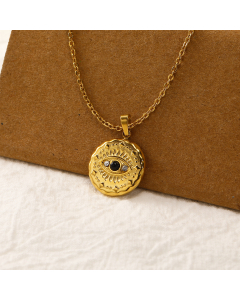 Colorza Jewelry Vintage Zircon Inlaid Round Eye Clavicle Chain Enamel 18k Gold Plated Stainless Steel Neckalce