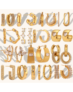 Wholesale Geometric Earrings Hot Sale Fashion Zircon Inlaid Irregular C-Shaped U-Shaped Stainless Steel Earrings