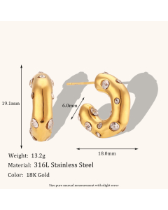 Wholesale Geometric Earrings Hot Sale Fashion Zircon Inlaid Irregular C-Shaped U-Shaped Stainless Steel Earrings