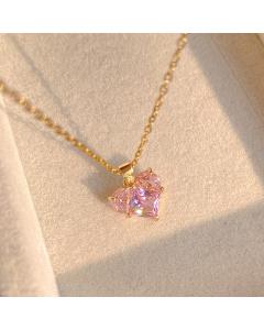 18K Gold Plated Heart Zircon Inlaid Pendent Stainless Steel Titanium Steel Necklace CA07831102
