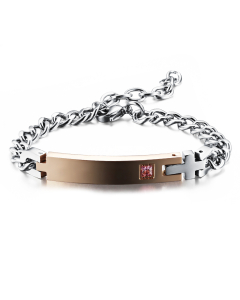 Romantic Lover Gift Trendy Fashion Couples Hand Jewelry Zircon Inlaid Lettering Titanium Steel Bracelet-01-Pink