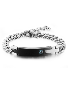 Romantic Lover Gift Trendy Fashion Couples Hand Jewelry Zircon Inlaid Lettering Titanium Steel Bracelet-01-Blue