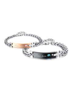 Romantic Lover Gift Trendy Fashion Couples Hand Jewelry Zircon Inlaid Lettering Titanium Steel Bracelet