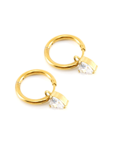 White Zircon Inlaid Heart Pendant Stainless Steel Love Earrings 