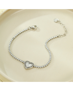 Wholesale Stainless Steel Bracelet Inlaid Zircon Enamel Heart Bracelet-Steel Color-White