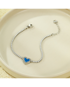 Wholesale Stainless Steel Bracelet Inlaid Zircon Enamel Heart Bracelet-Steel Color-Blue