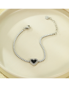 Wholesale Stainless Steel Bracelet Inlaid Zircon Enamel Heart Bracelet-Steel Color-Black