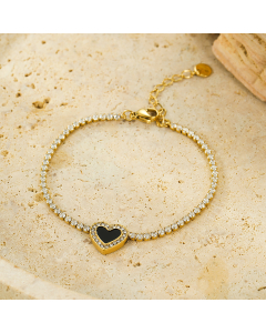 Wholesale Stainless Steel Bracelet Inlaid Zircon Enamel Heart Bracelet-Gold Color-Black