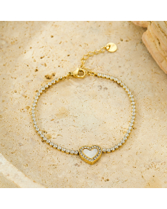 Wholesale Stainless Steel Bracelet Inlaid Zircon Enamel Heart Bracelet-Gold Color-White