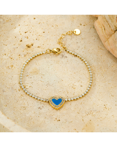 Wholesale Stainless Steel Bracelet Inlaid Zircon Enamel Heart Bracelet-Gold Color-Blue