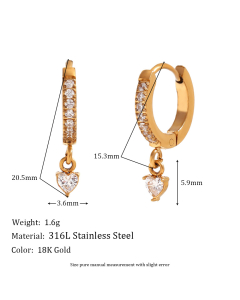 Temperament Creative Micro-inset Zircon Stainless Steel Heart Earrings
