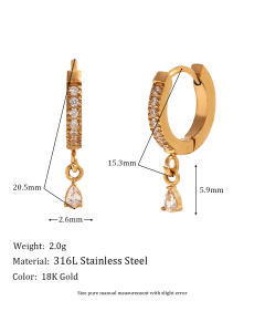 Temperament Creative Micro-inset Zircon Stainless Steel Drop-shaped Earrings