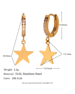 Temperament Creative Micro-inset Zircon Stainless Steel Star Earrings